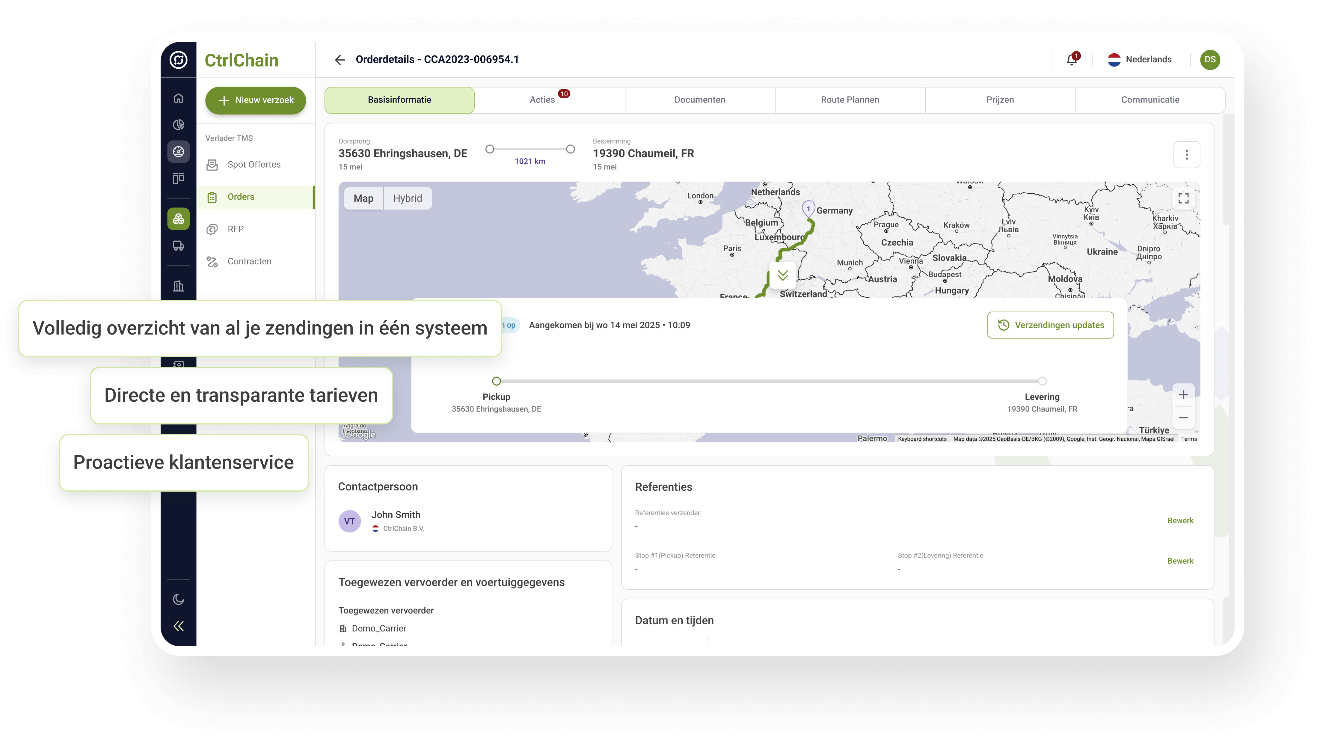 Screenshot of the booking system